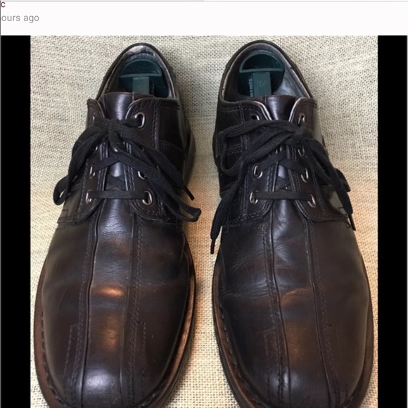 CLARKS Oxford Black Leather Bicycle Toe Size 12 - Picture 2 of 8